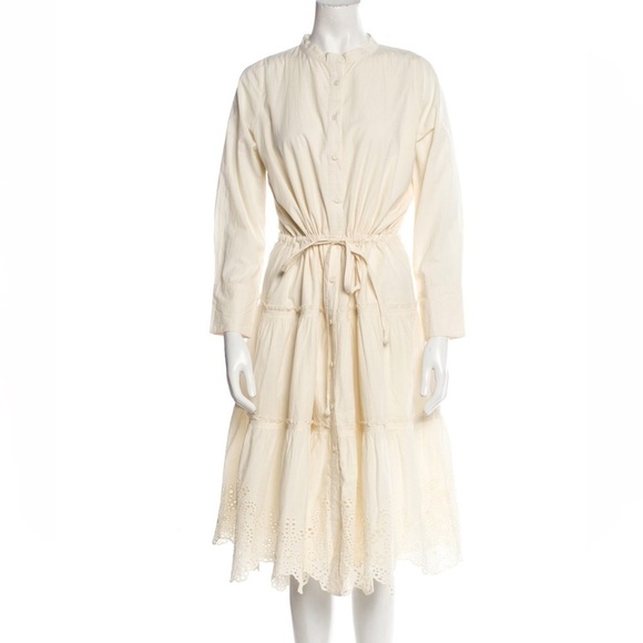 Apiece Apart / eyelet tiered midi shirt dress  cream sz 4 small - Picture 1 of 6